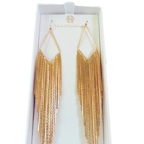 House of Harlow 1960 Jewelry - House of Harlow 1960 Gold Fringe chain waterfall‎ liquid gold Earrings 6 inches